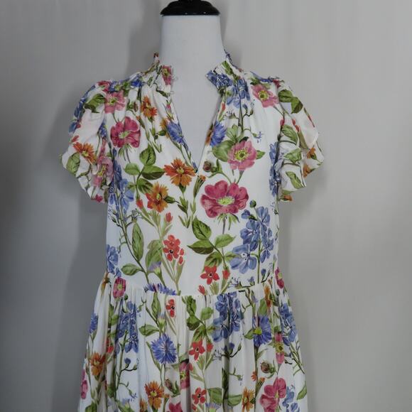 Yumi Kim Floral Hopefield Ivory Peyton Mini Dress Popover Ruffle Sleeves X-Small - Picture 5 of 7